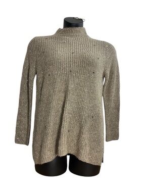 Chico's Metallic Taupe Ribbed Mock Neck Sweater